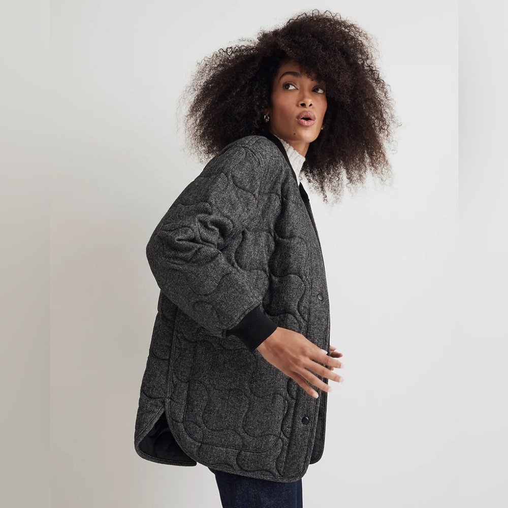 Madewell NN837 True Black Quilted Oversized Bomber Jacket Size L